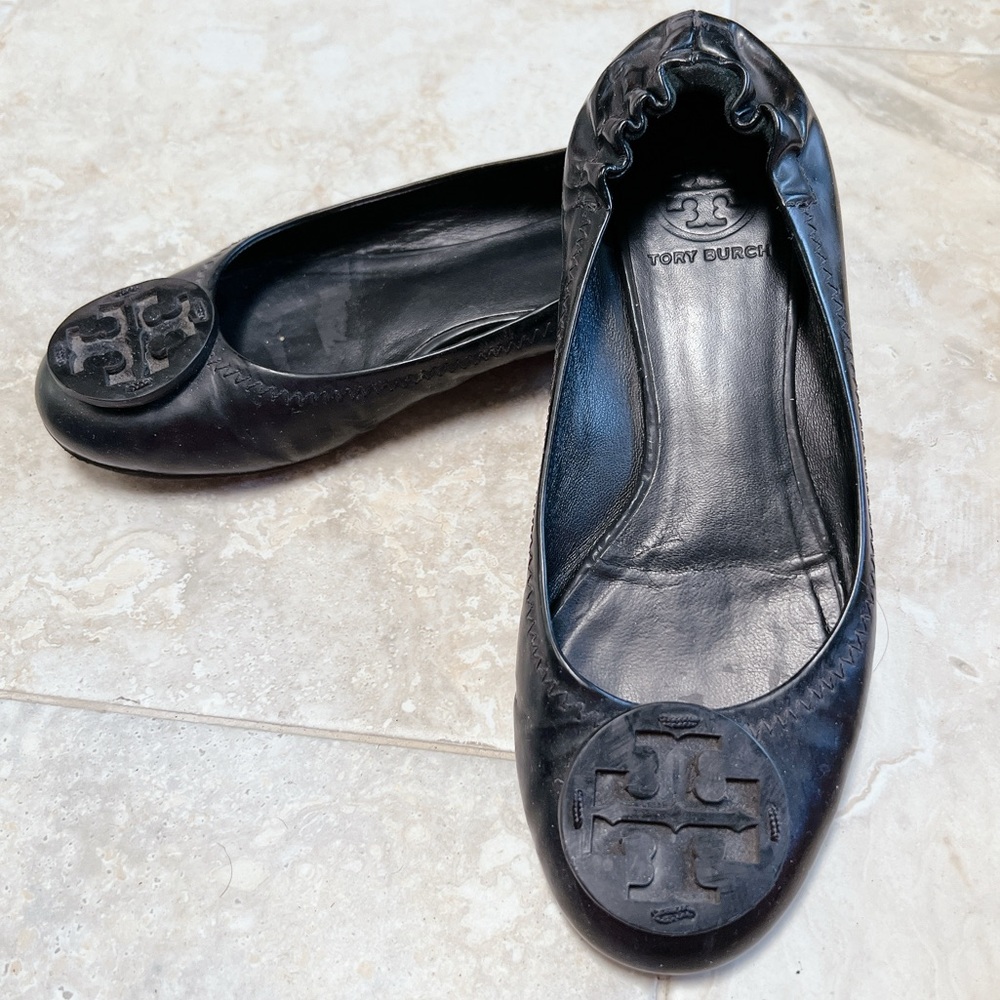 Tory Burch Reva Women's Black Leather Ballet Flats